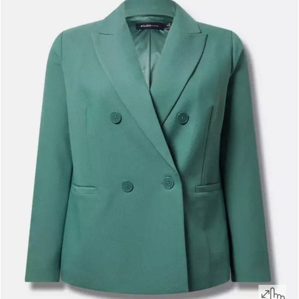 Studio Double-Breasted Teal Green Blazer